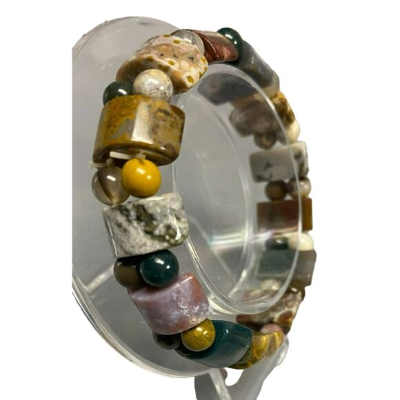 Multicolor Stone, Red and White Wood, and Wood Bead Bracelets - Picture 3 of 6